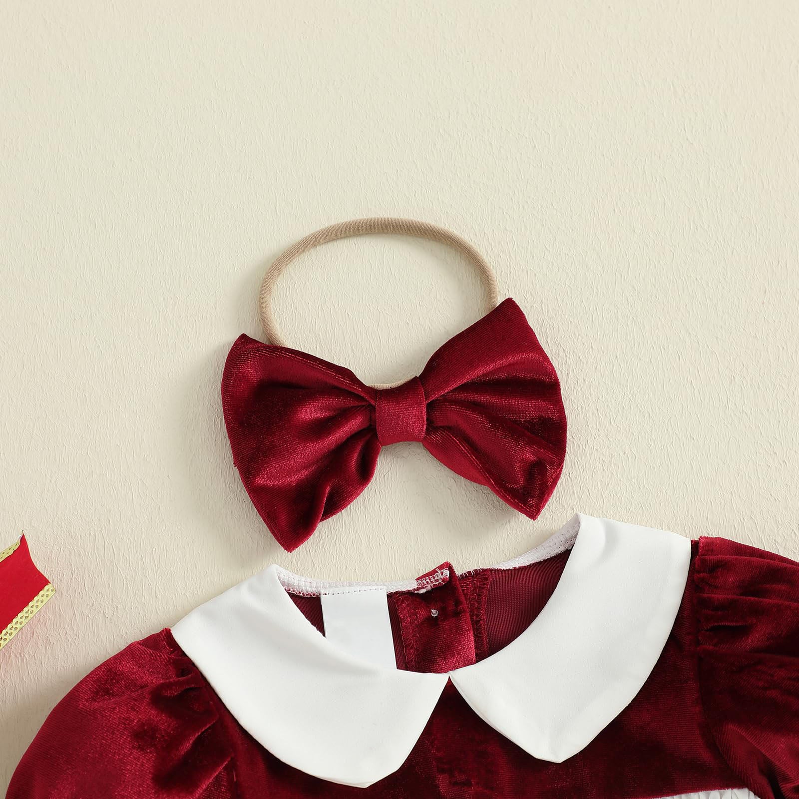 2PCS Christmas Plaid Printed Solid Color Velvet Baby Romper