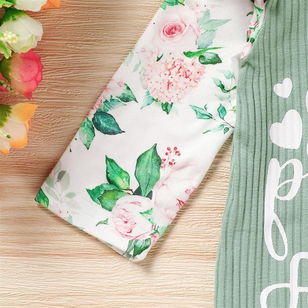 2PCS The Princess Has Arrived Letter Floral Print Baby Jumpsuit