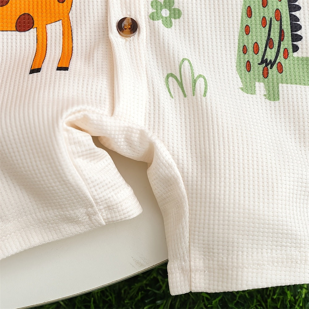 Casual Animal Printed Polo Neck Short Sleeve Baby Jumpsuit