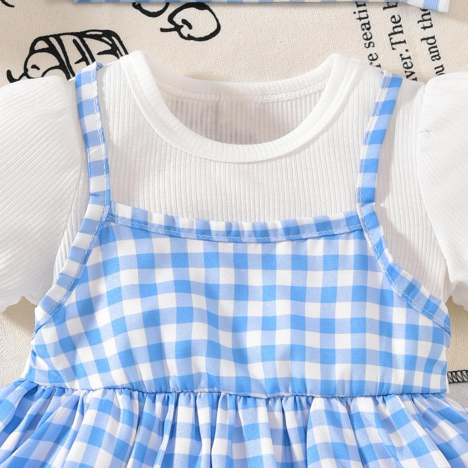2PCS Cheerful Faux Layered Plaid Print Short Sleeve Baby Romper