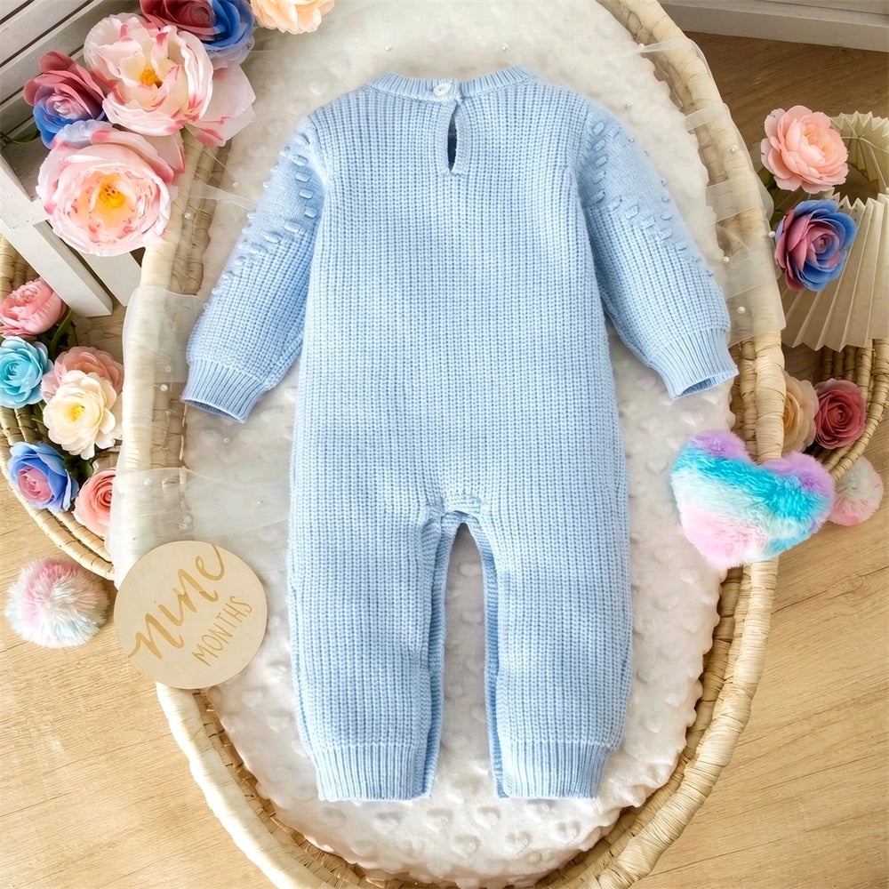 Sweet Bow Long Sleeve Knitted Baby Jumpsuit