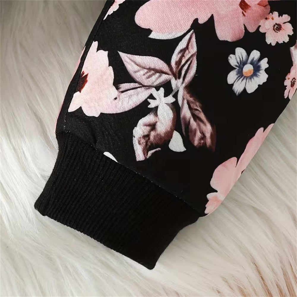 2PCS Stylish Floral Print Long Sleeve Baby Hooded Set