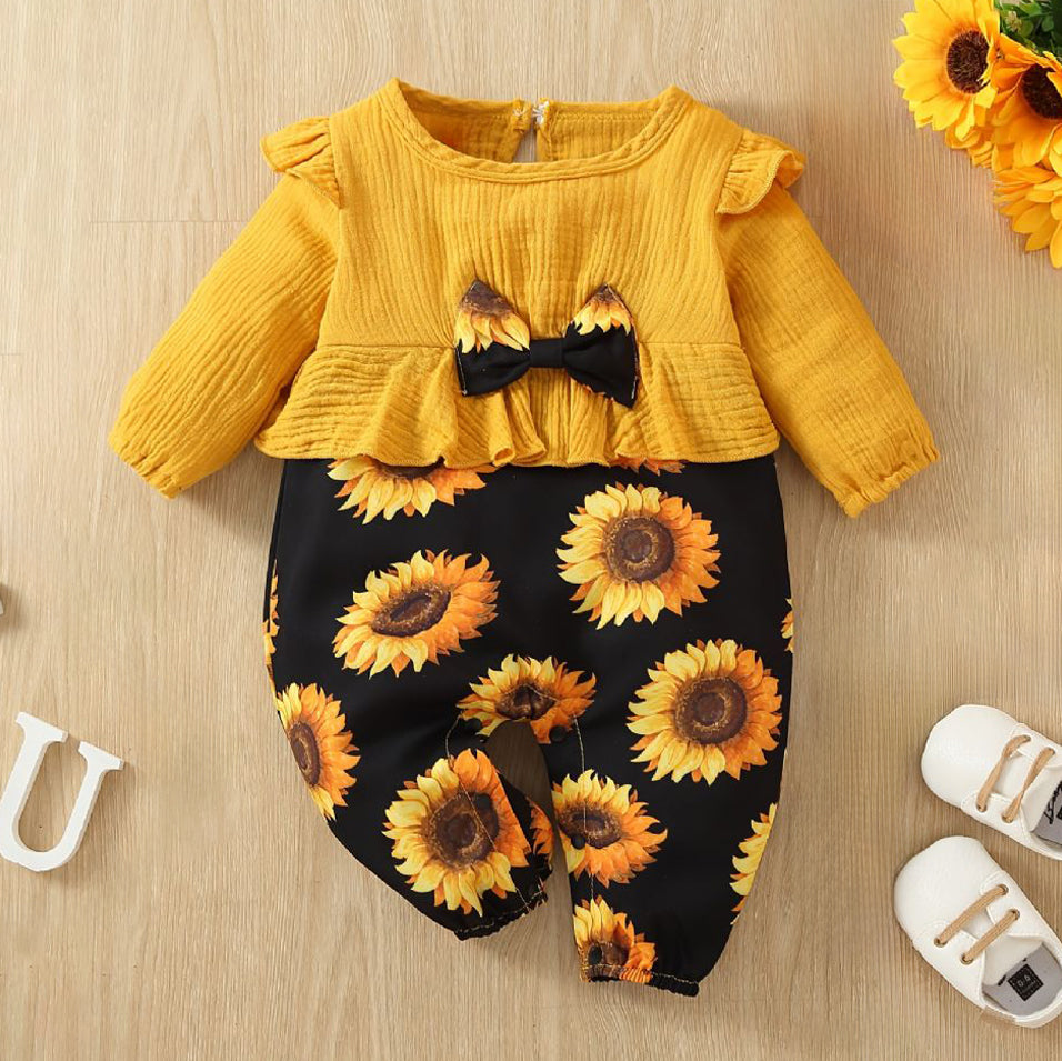 Pretty Sunflower Printed Long Sleeve Baby Jumpsuit