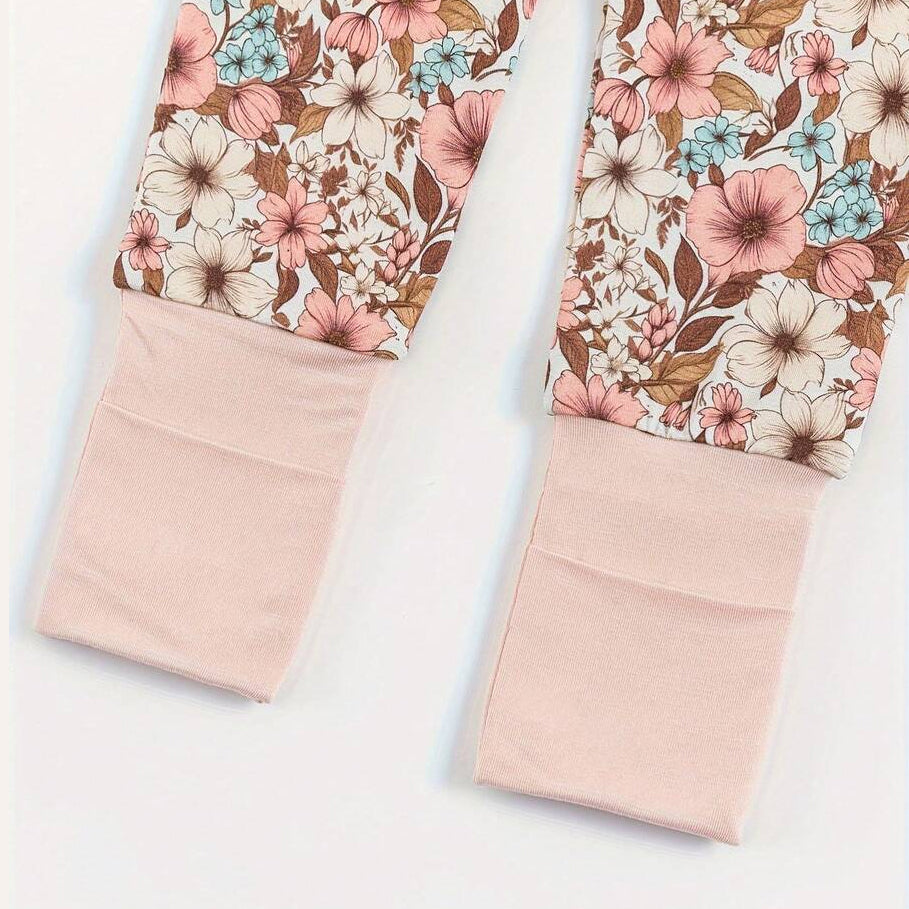 Cozy Floral Printed Long Sleeve Zipper Baby Jumpsuit