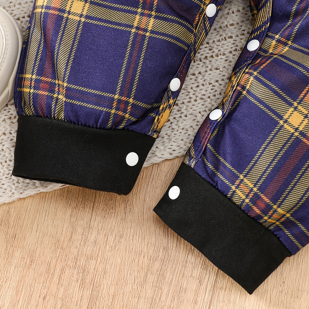 2PCS Classic Plaid Printed Long Sleeve Overalls Baby Set