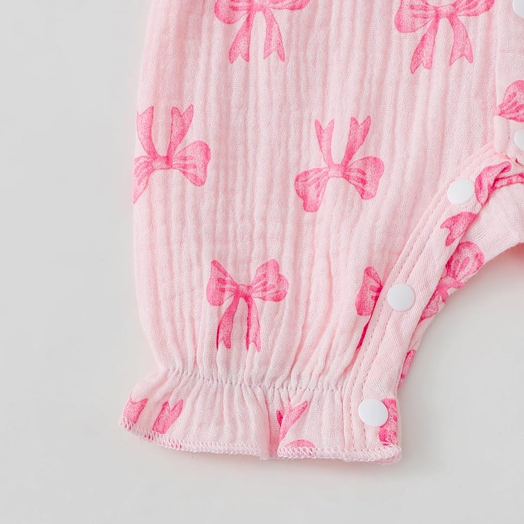 2PCS Lovely Bow Print Ruffle Sleeveless Baby Jumpsuit