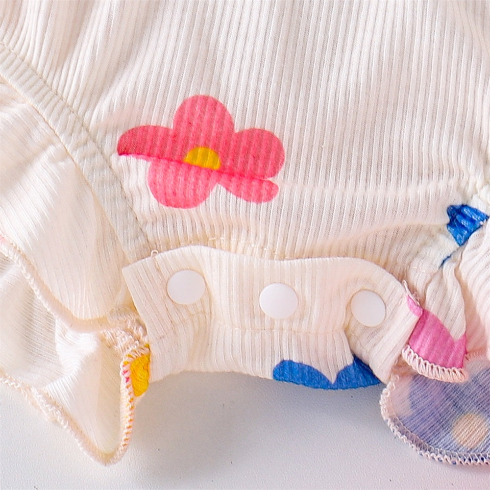 3PCS Refined Floral Printed Bow Baby Girl Romper