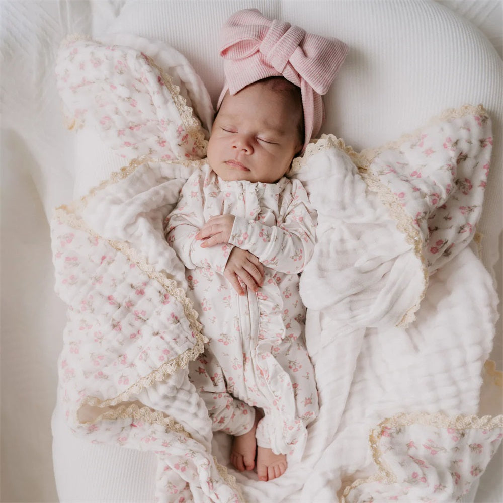 2PCS Pretty Floral Print Long Sleeve Frill Baby Jumpsuit