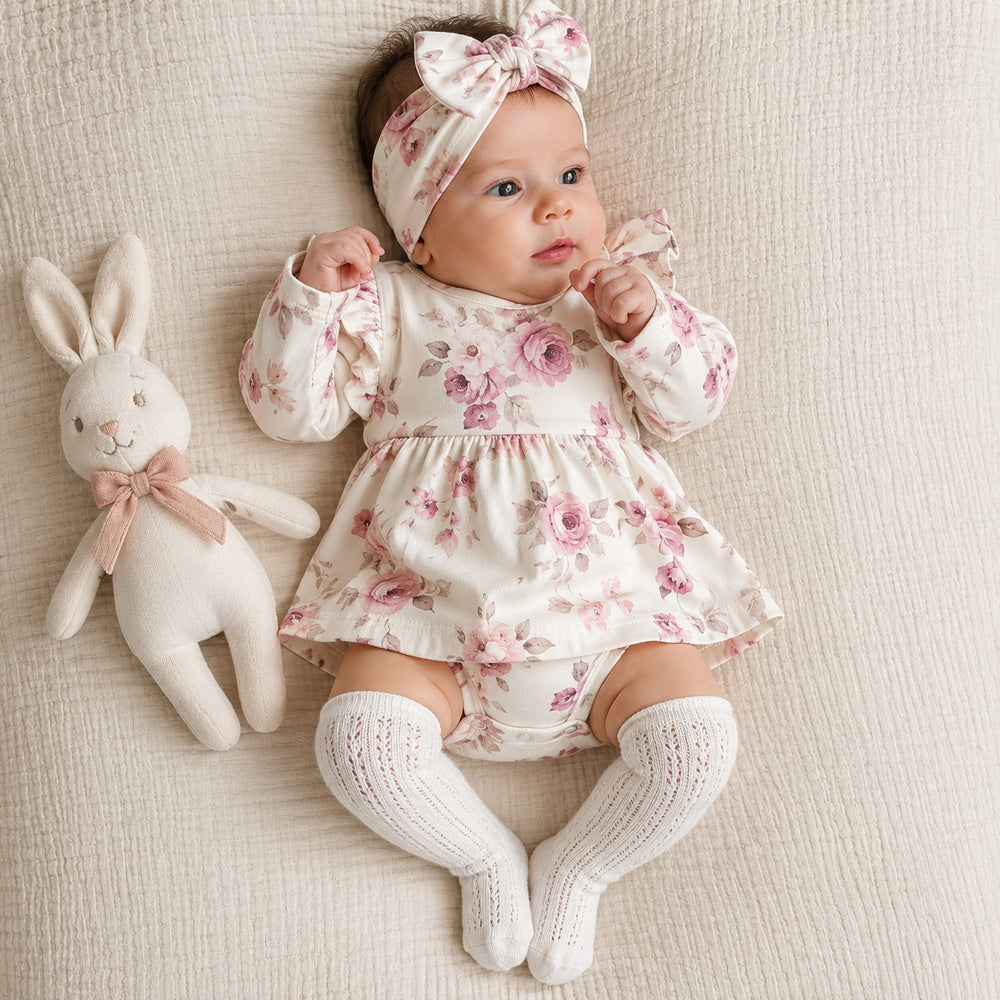 3PCS Gorgeous Floral Printed Ruffle Baby Girl Romper