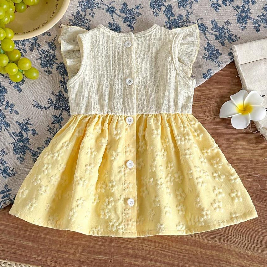 Grace Floral Appliqué Flutter Sleeve Baby Dress