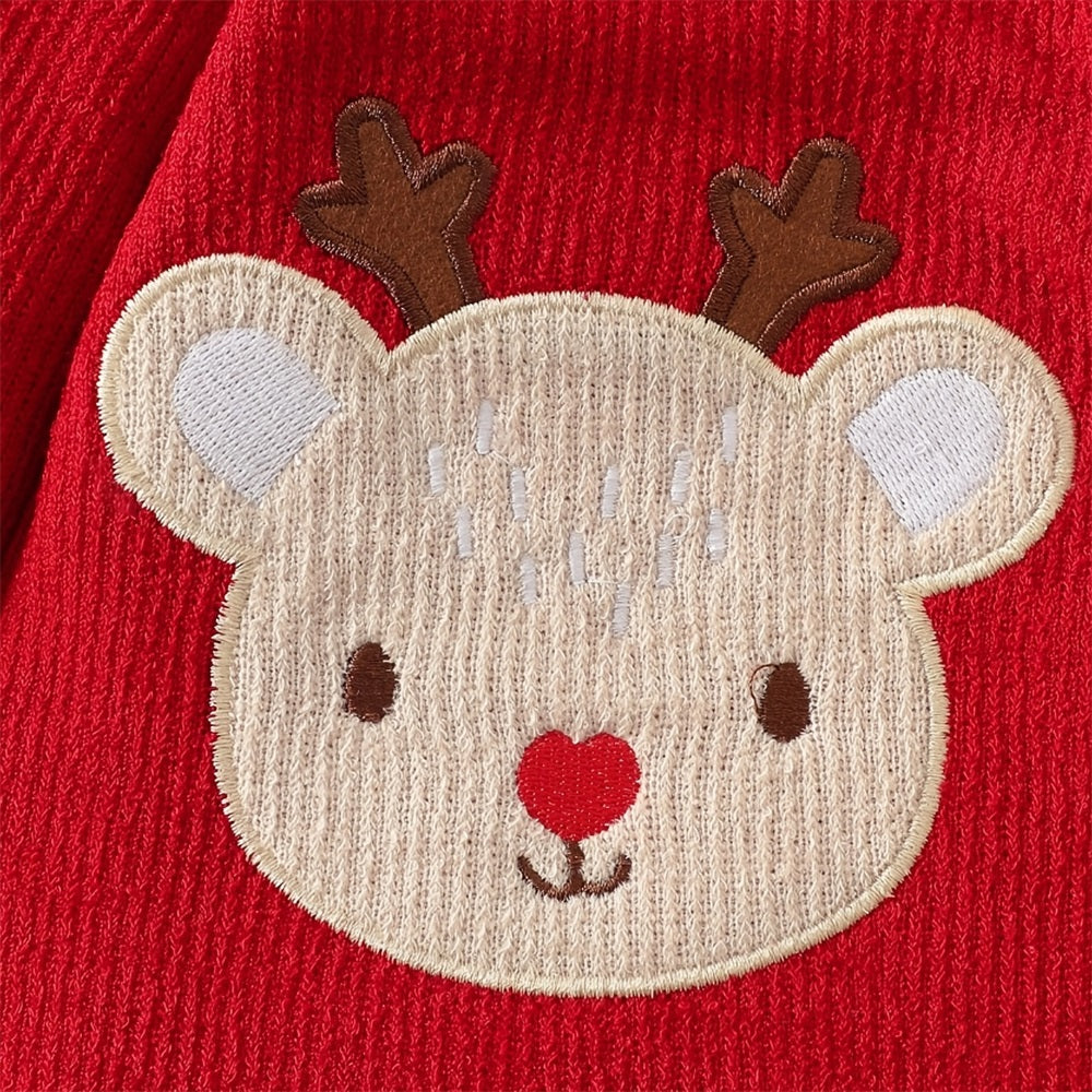 Christmas Newborn Reindeer Patch Long Sleeve Jumpsuit