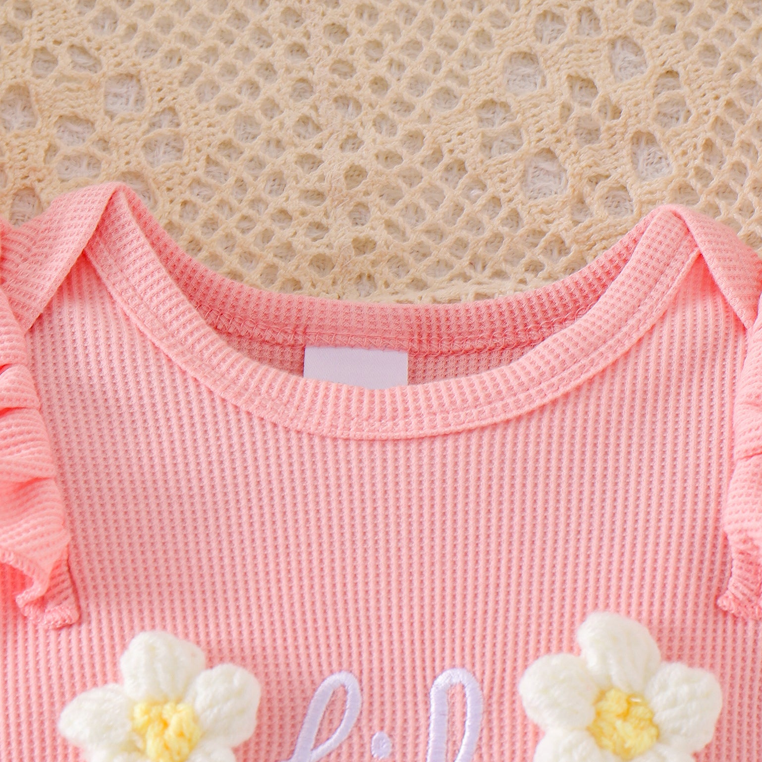 2PCS Lis Sister Letter Floral Appliqué Short Sleeve Baby Jumpsuit