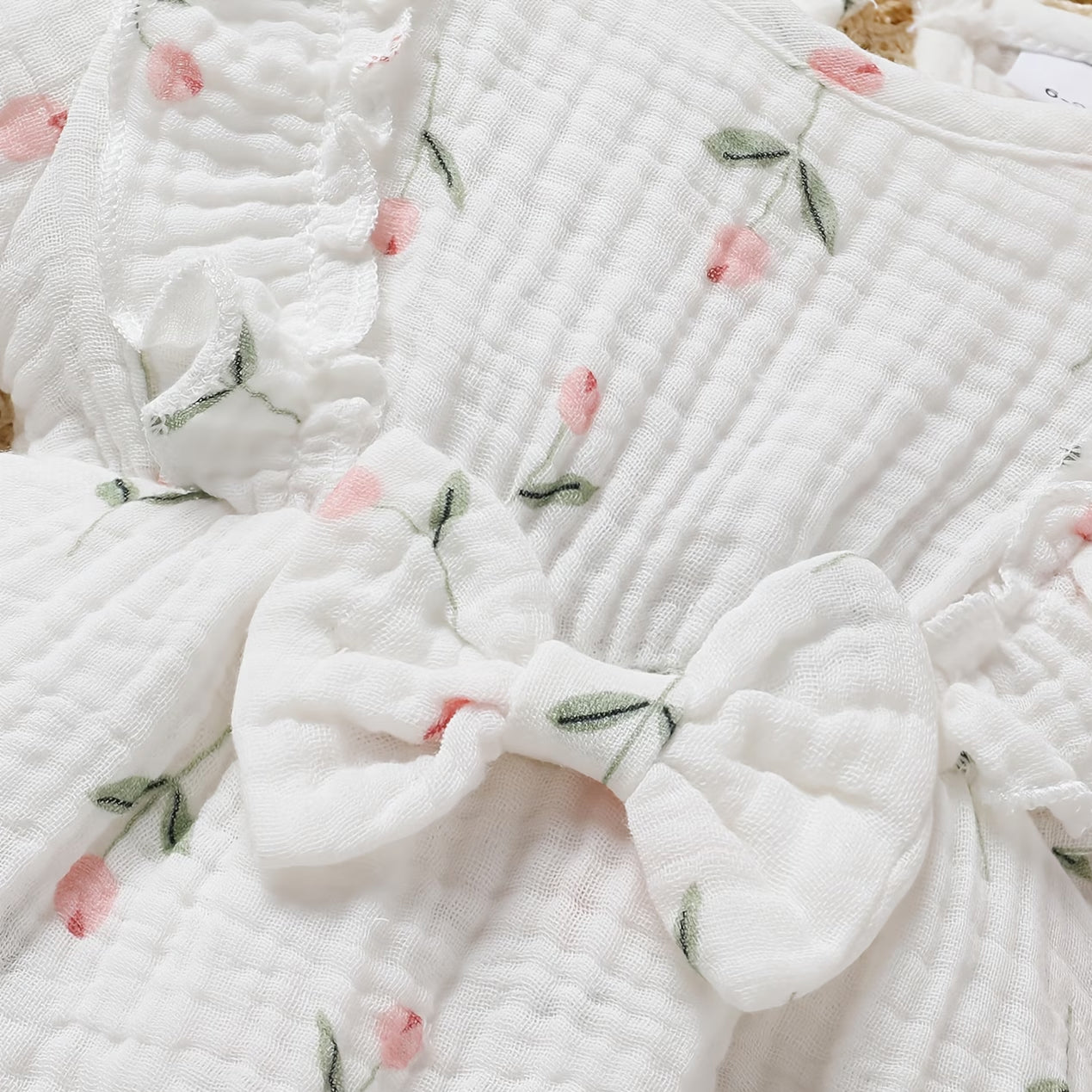 3PCS Fresh Floral Printed Ruffled Long Sleeve Baby Romper