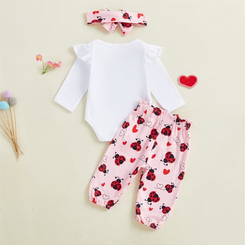 3PCS Little Love BUG Letter Print Long Sleeve Baby Set