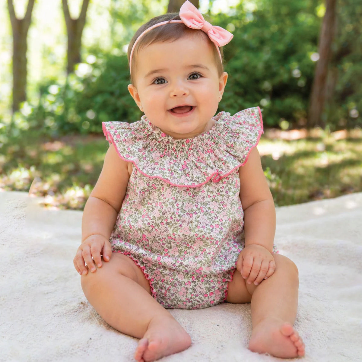 Timeless Floral Print Ruffle Baby Girl Romper