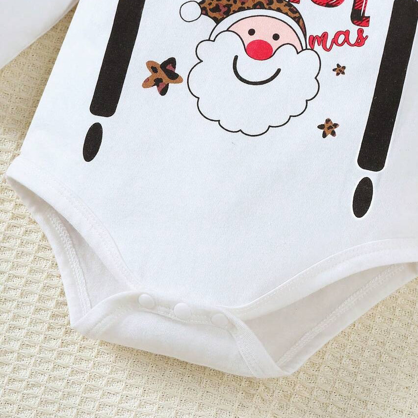3PCS Merry Christmas Letter Santa Plaid Print Baby Boy Set