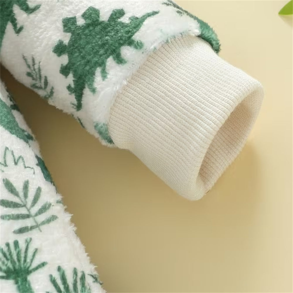 Cozy Dinosaur Printed Long Sleeve Baby Hooded Jumpsuit