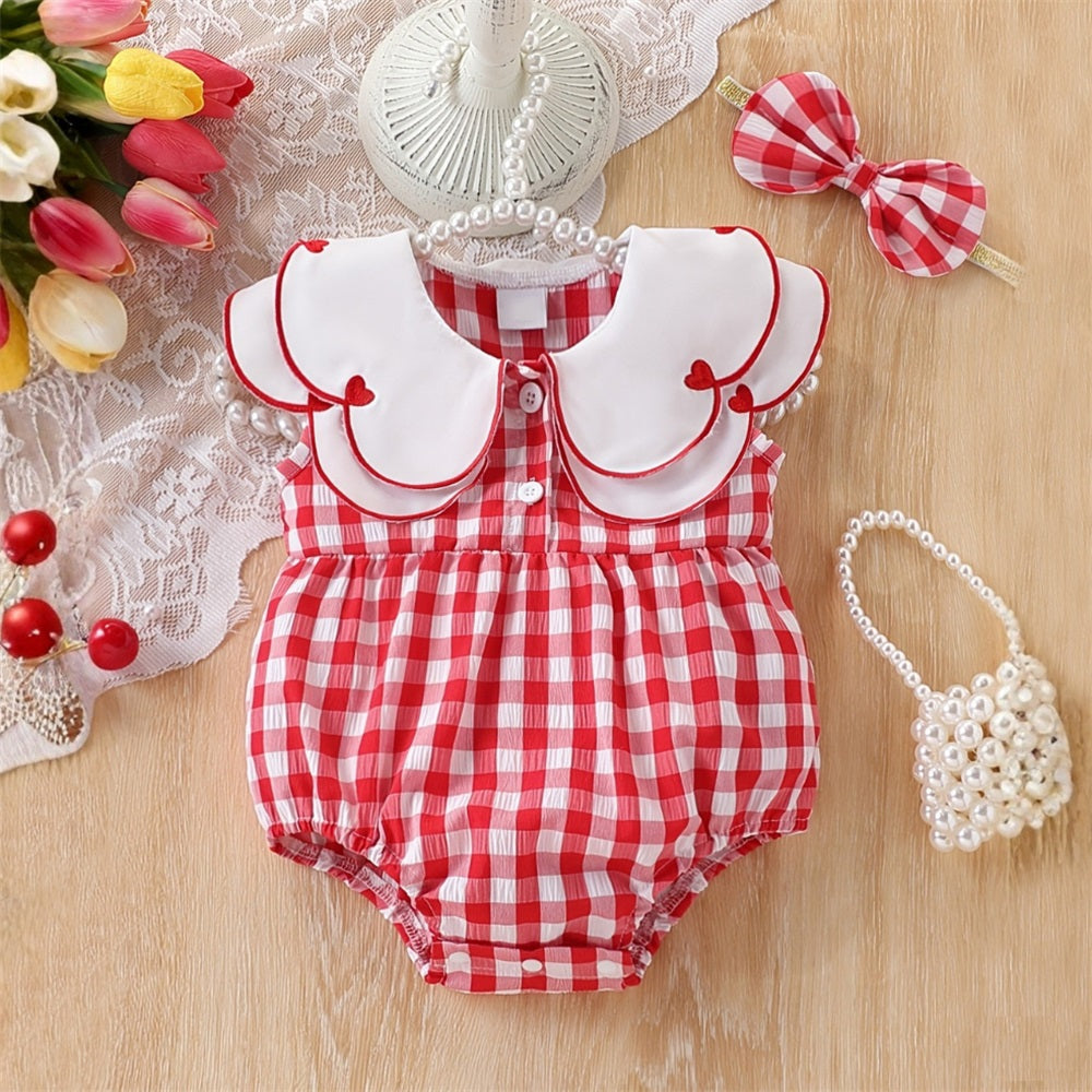 2PCS Fashion Plaid Printed Sleeveless Baby Romper