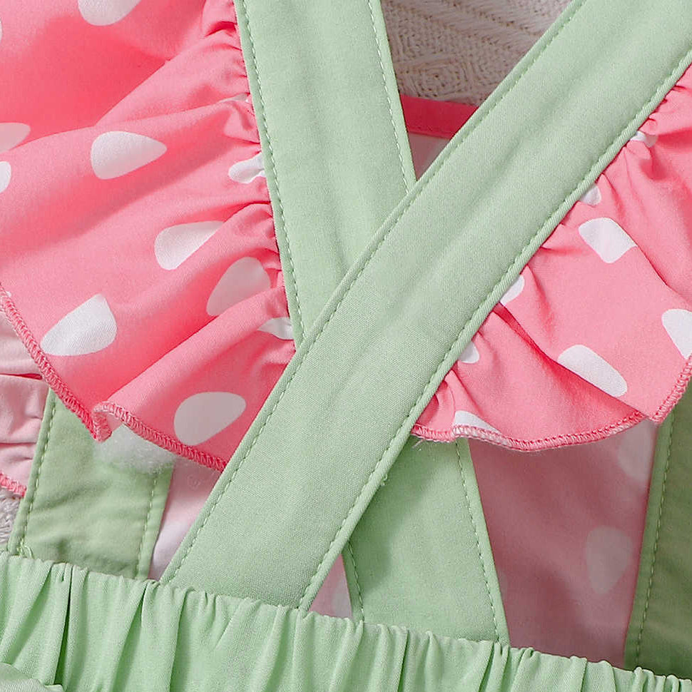 2PCS Lovely Watermelon Seed Print Flutter Sleeve Baby Romper