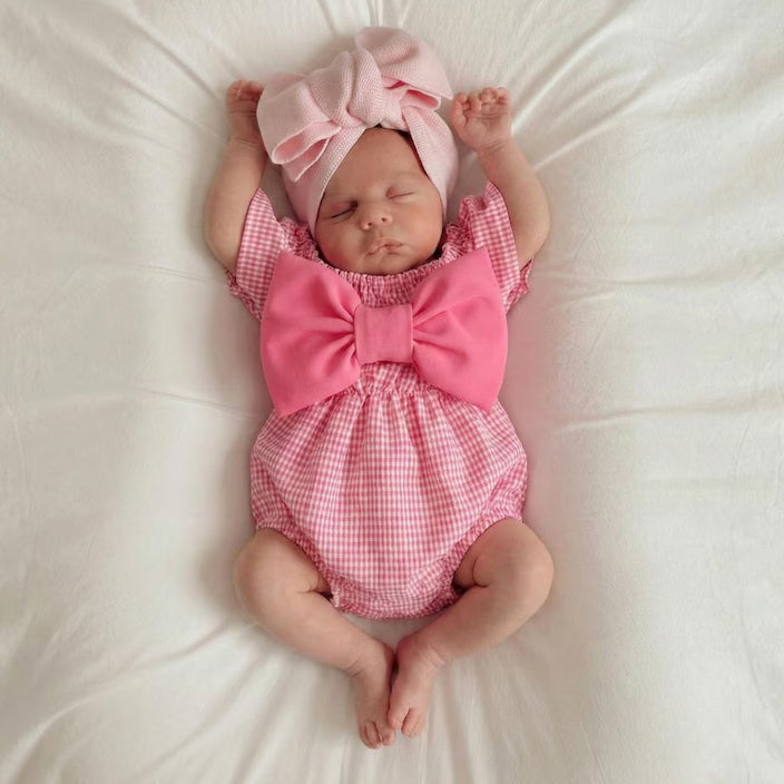 2PCS Grace Plaid Printed Bowknot Decor Baby Romper