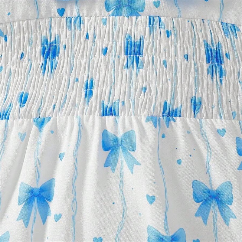 2PCS Cute Bow Printed Polo Collar Short Sleeve Baby Romper