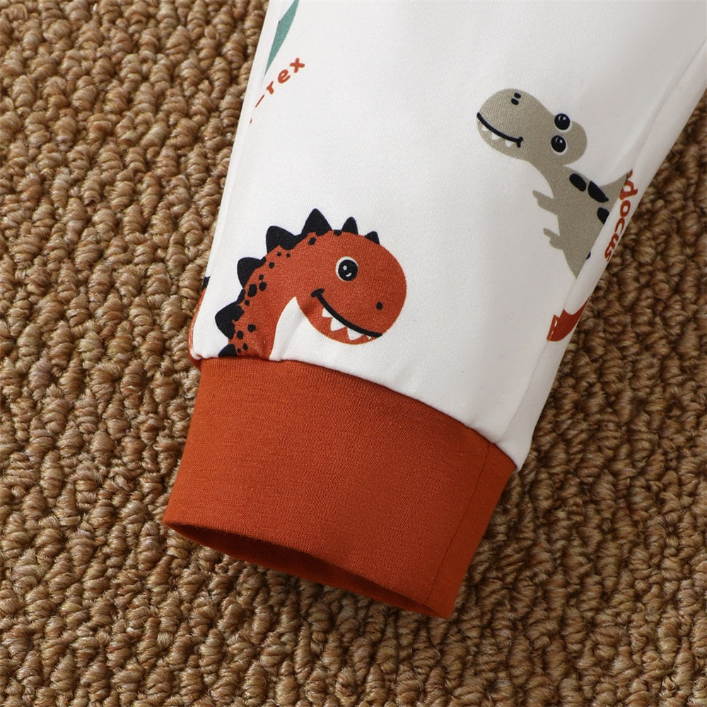 2PCS Casual Dinosaur Print Long Sleeve Baby Hooded Set