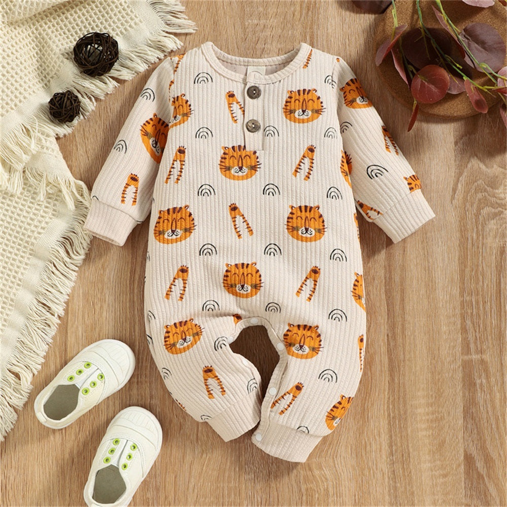 Cute Cartoon Tiger Print Long Sleeve Baby Jumpsuit