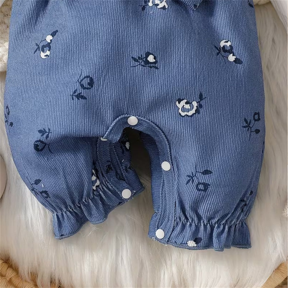 2PCS Stylish Floral Print Bow Long Sleeve Baby Jumpsuit