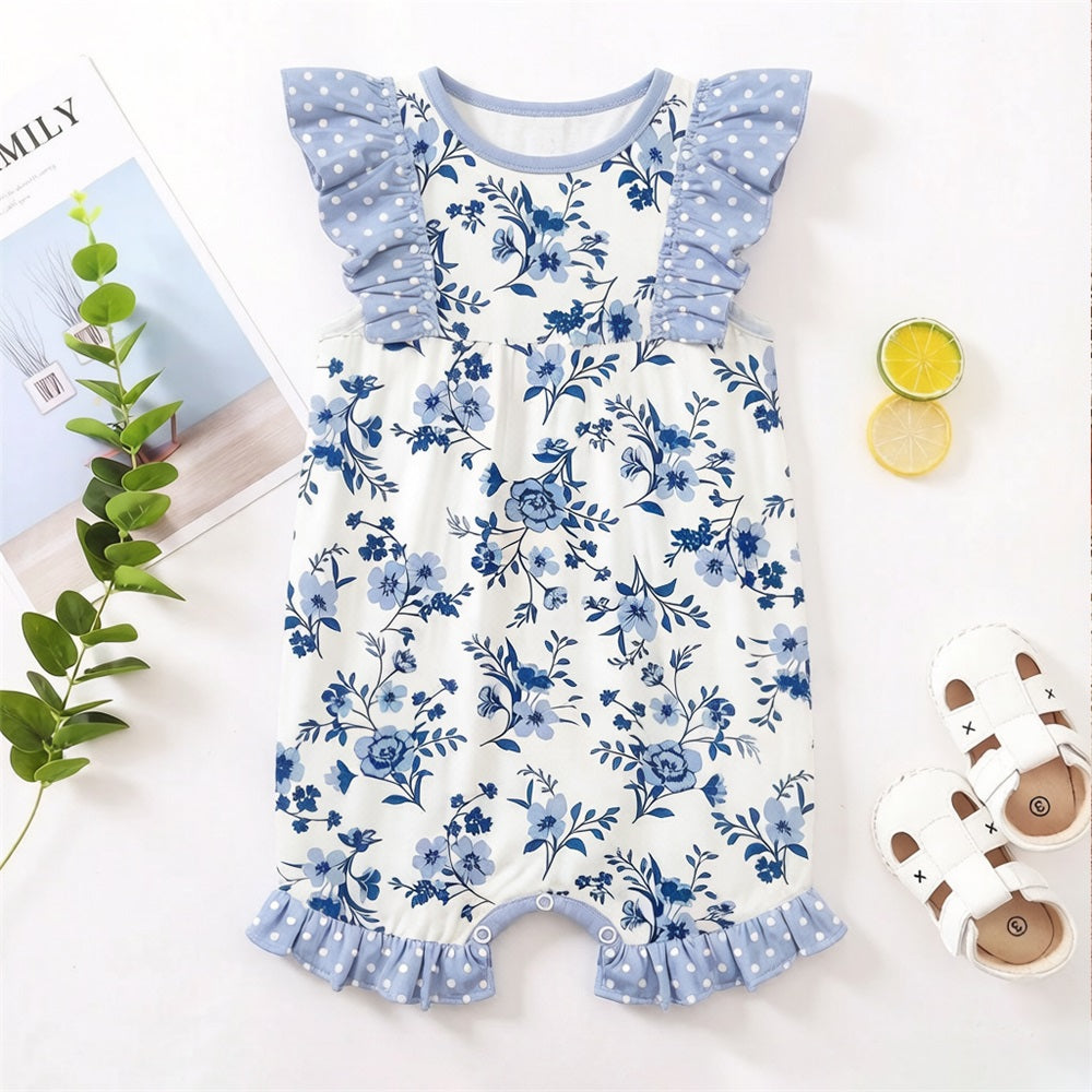 Summer Fashion Floral Printed Flounce Sleeve Baby Jumpsuit