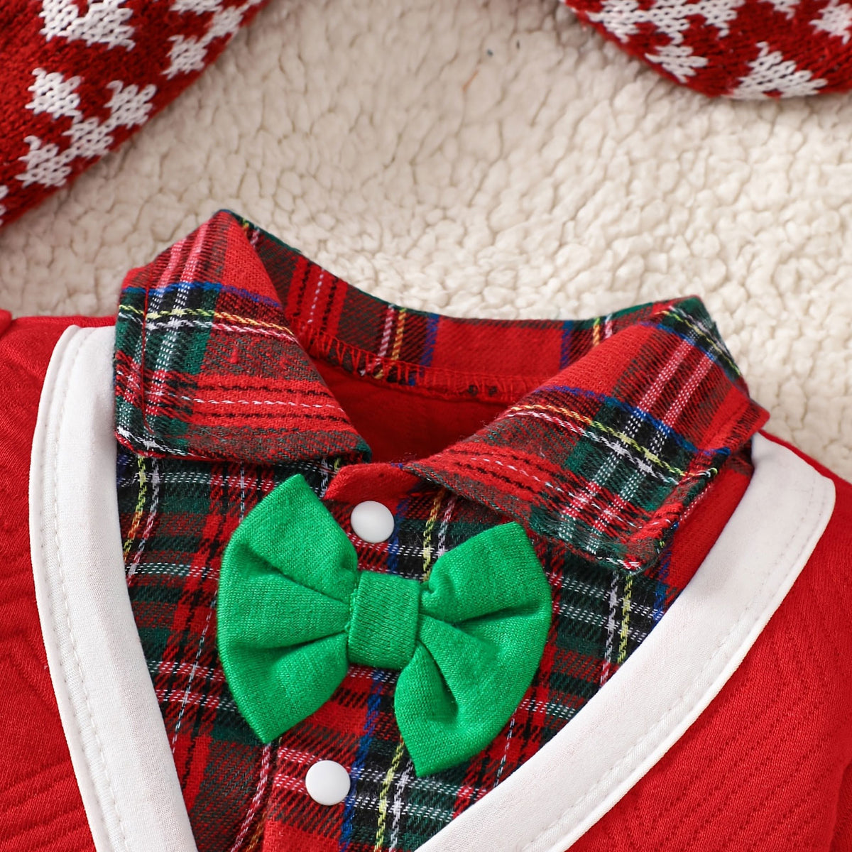 Timeless Merry Christmas Letter Plaid Printed Baby Jumpsuit