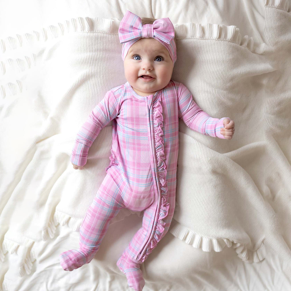 2PCS Graceful Plaid Print Zipper Long Sleeve Baby Jumpsuit