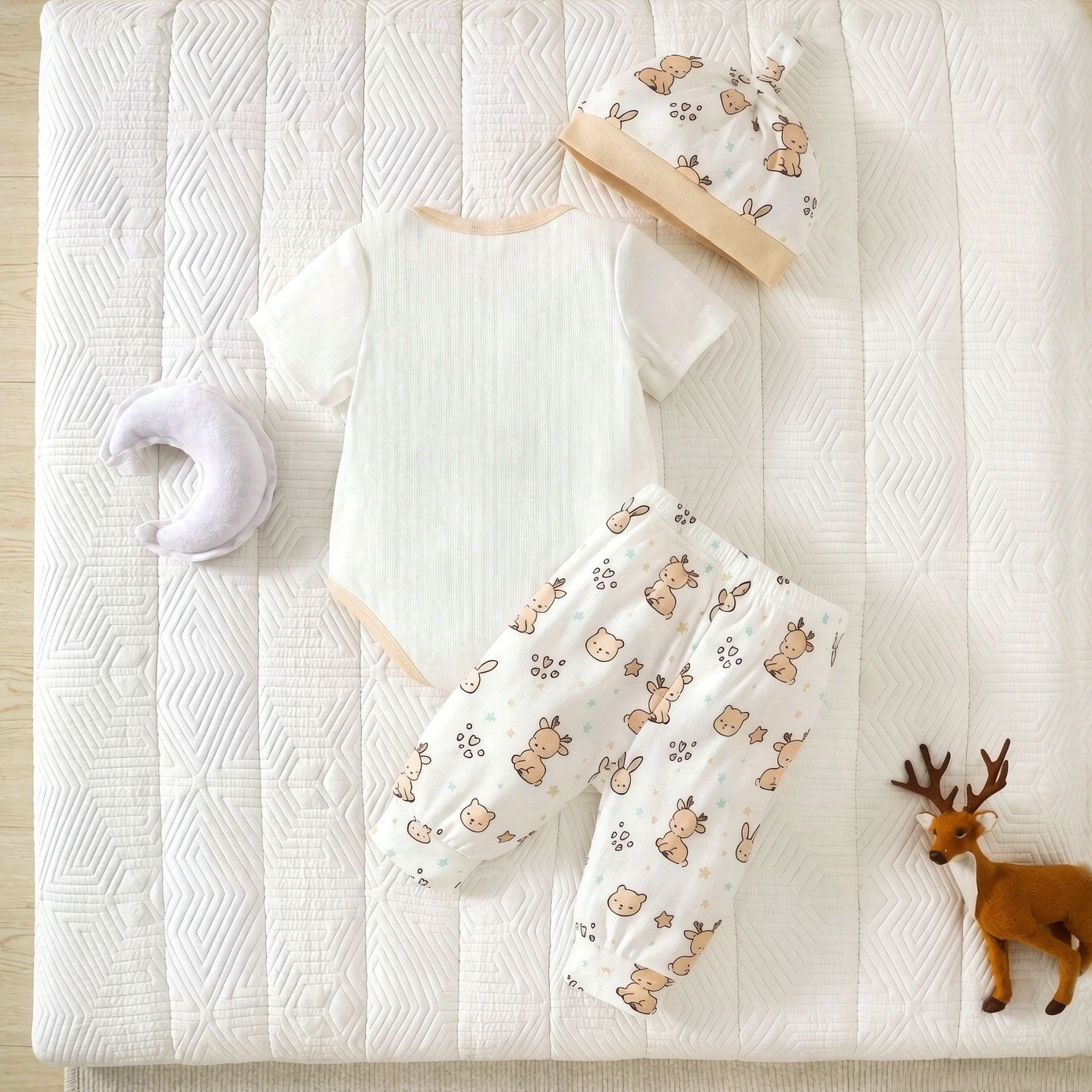 3PCS Lovely Deer Print Short Sleeve Baby Set