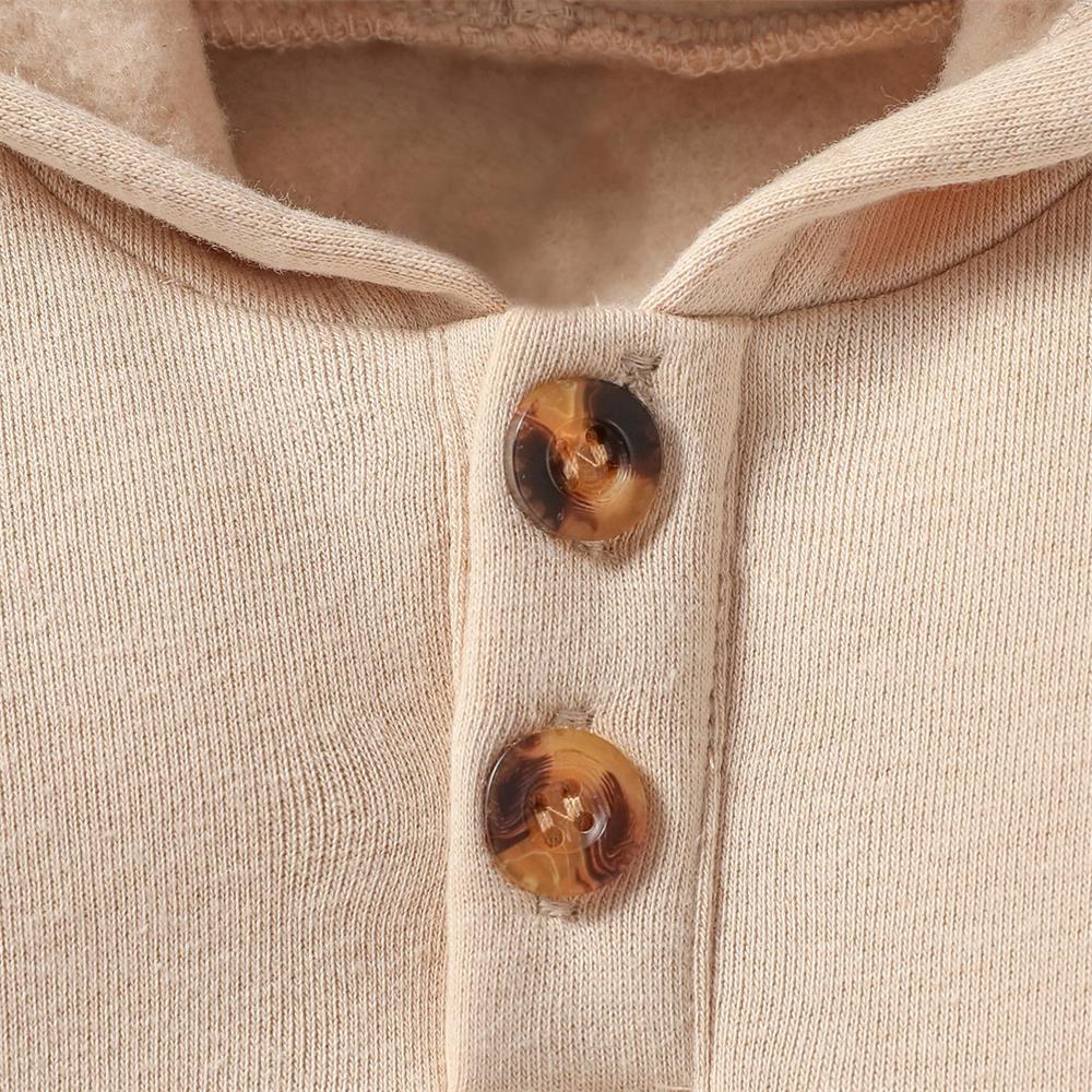 2PCS Solid Color Bear Pocket Long Sleeve Hooded Baby Set