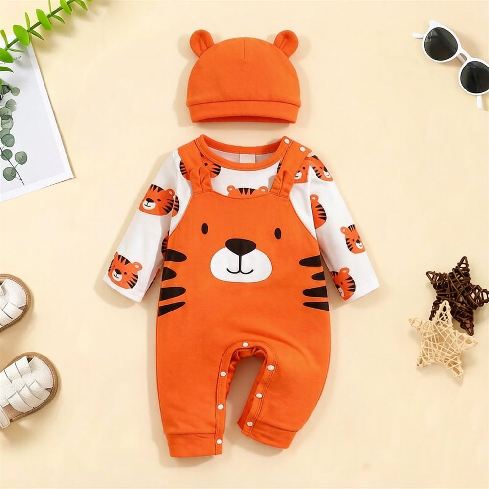 2PCS Lovely Tiger Printed Long Sleeve Baby Jumpsuit