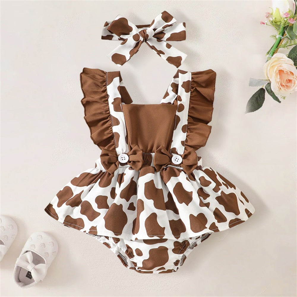 2PCS Cute Cow Printed Sleeveless Baby Romper