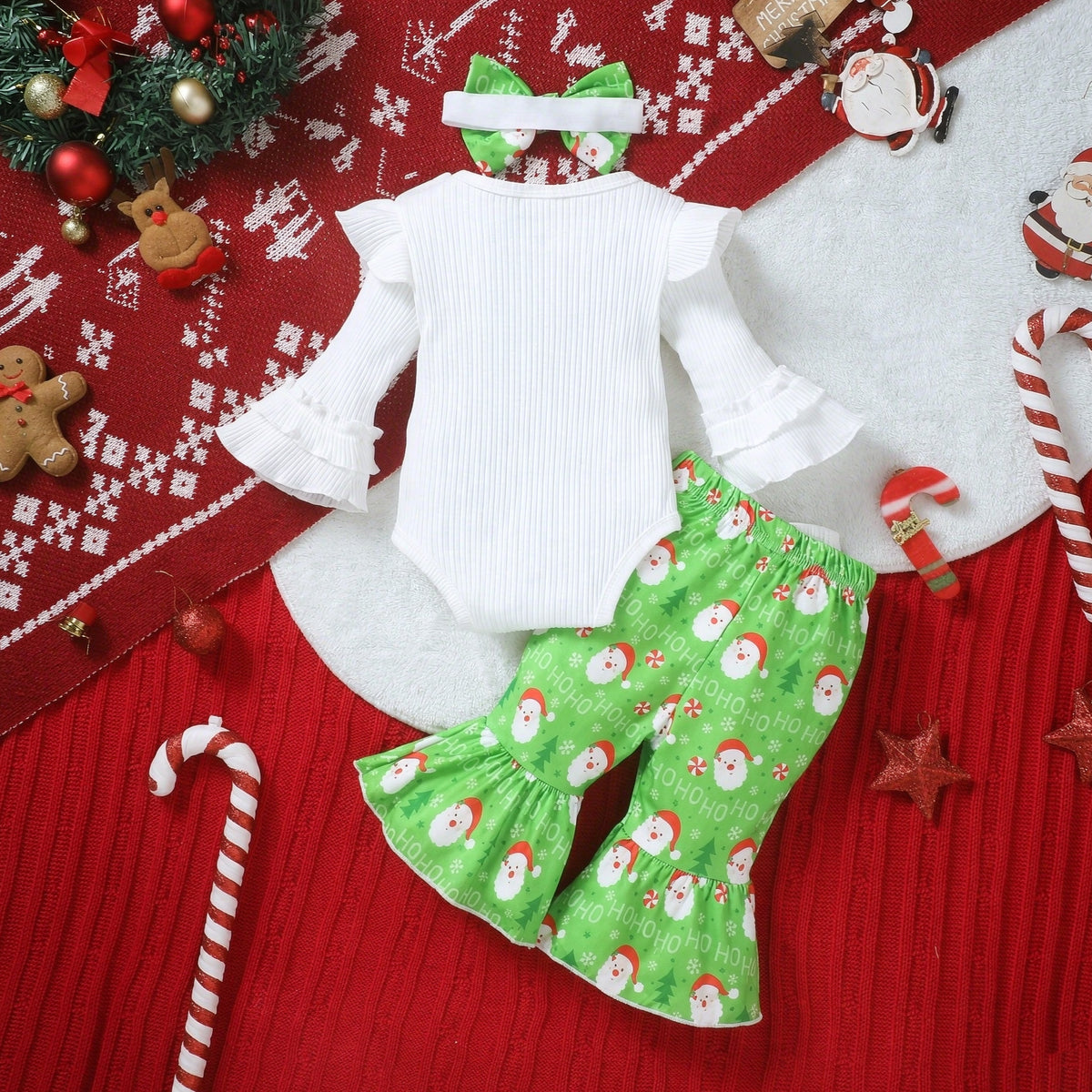 3PCS Quirky The Baby Who Stole Christmas Letter Santa Claus Print Baby Set