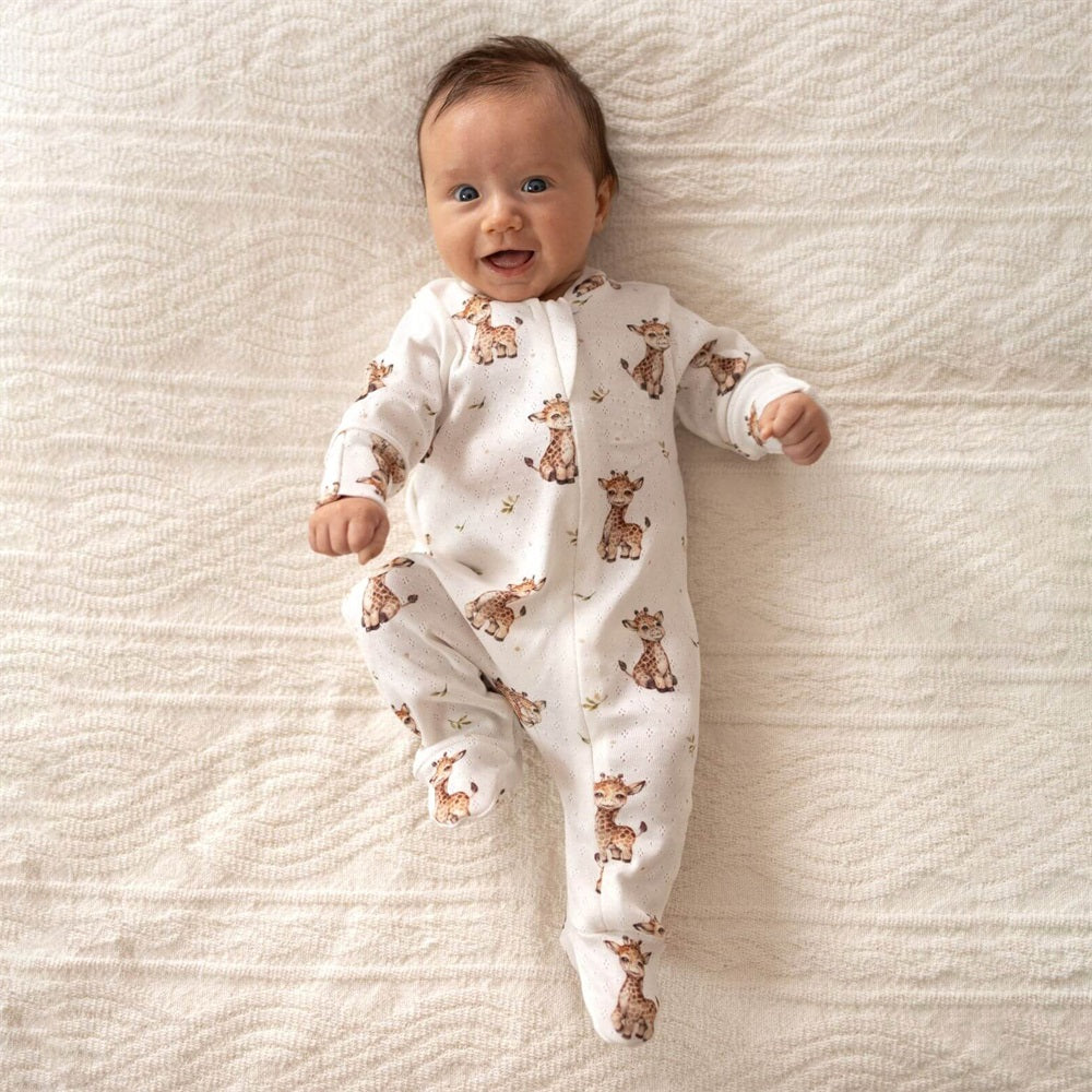 Soft Openwork Deer Print Long Sleeve Baby Jumpsuit