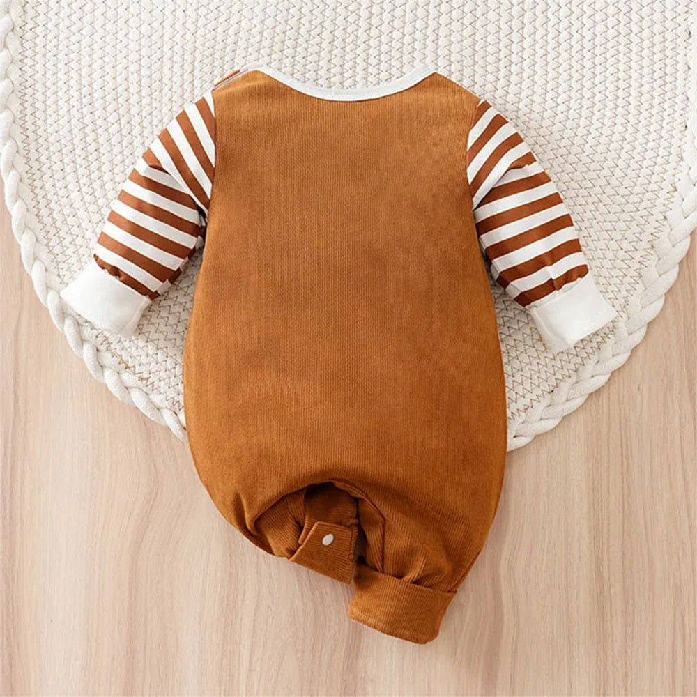 Cute Deer Print Striped Long Sleeve Baby Jumpsuit