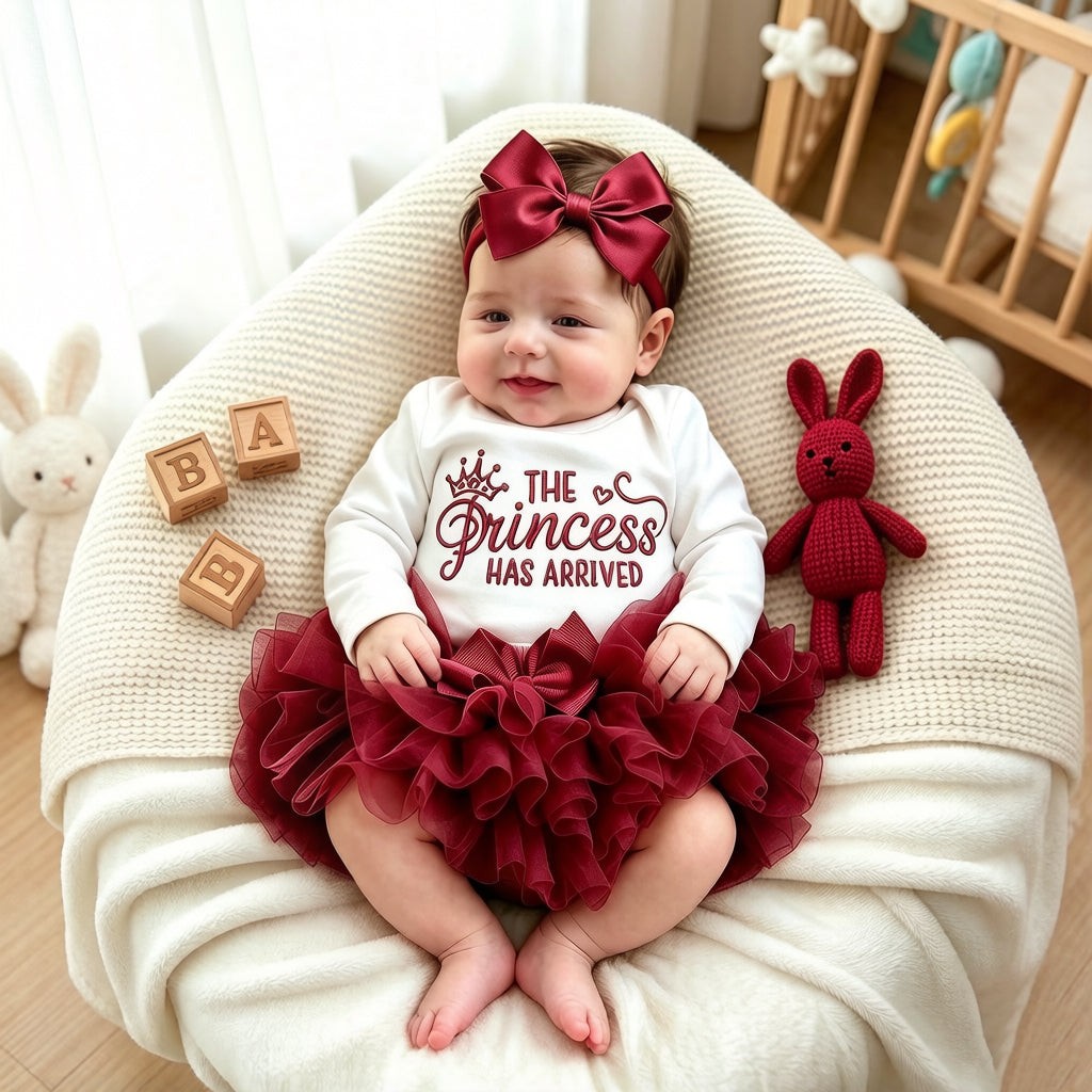 3PCS The Princess Has Arrived Letter Print Mesh Baby Set