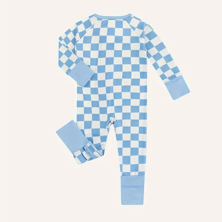 Stylish Plaid Printed Zipper Bamboo Viscose Baby Jumpsuit