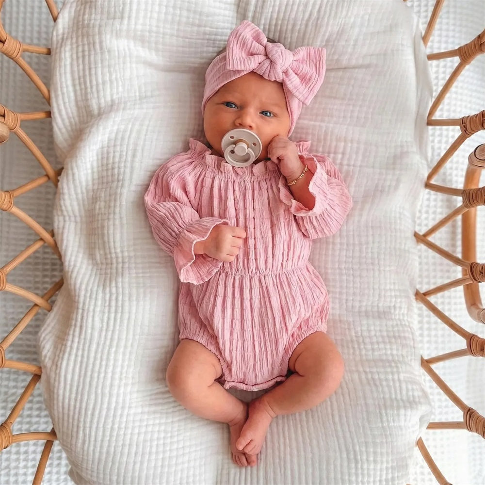 2PCS Comfy Solid Color Long Sleeve Baby Romper