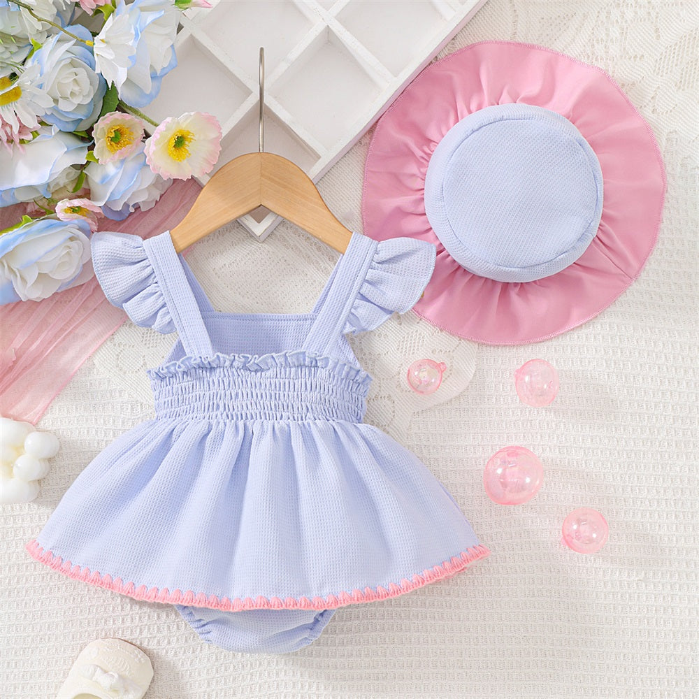2PCS Fashion Color-block Fly Sleeve Baby Romper