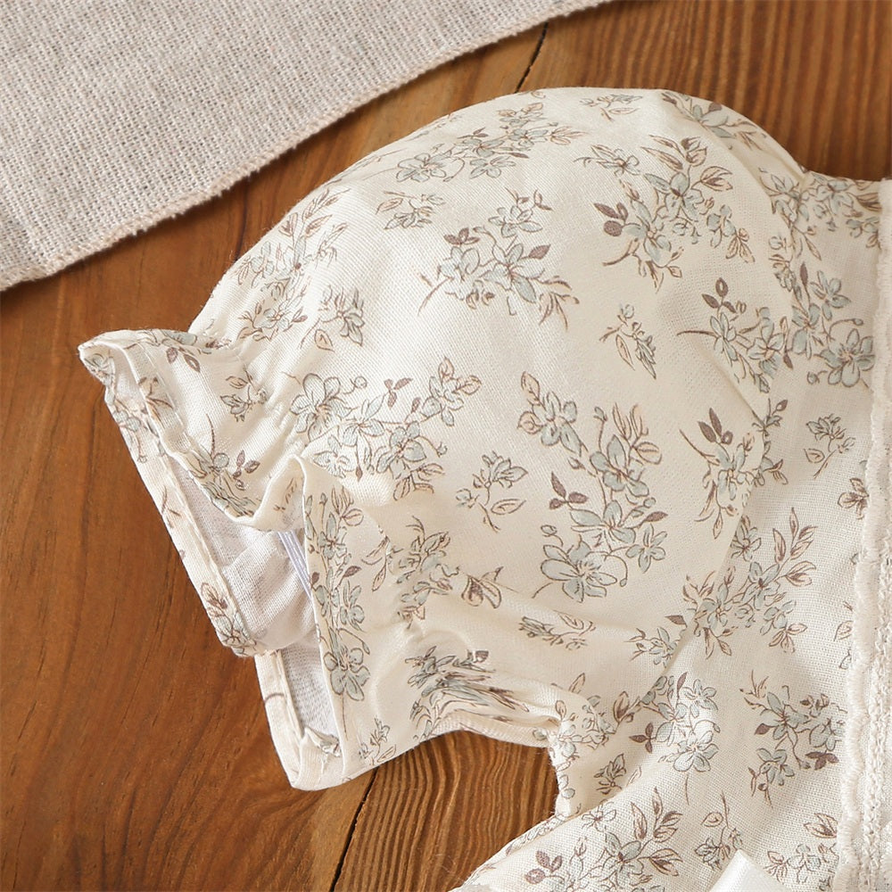 2PCS Elegant Floral Print Short Sleeve Lace Baby Romper
