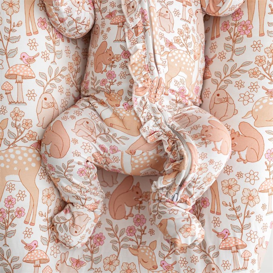 Cute Animal Print Ruffle Long Sleeve Baby Jumpsuit