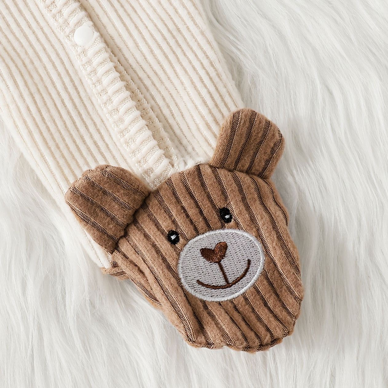 Lovely Bear Embroidered Knit Long Sleeve Baby Jumpsuit