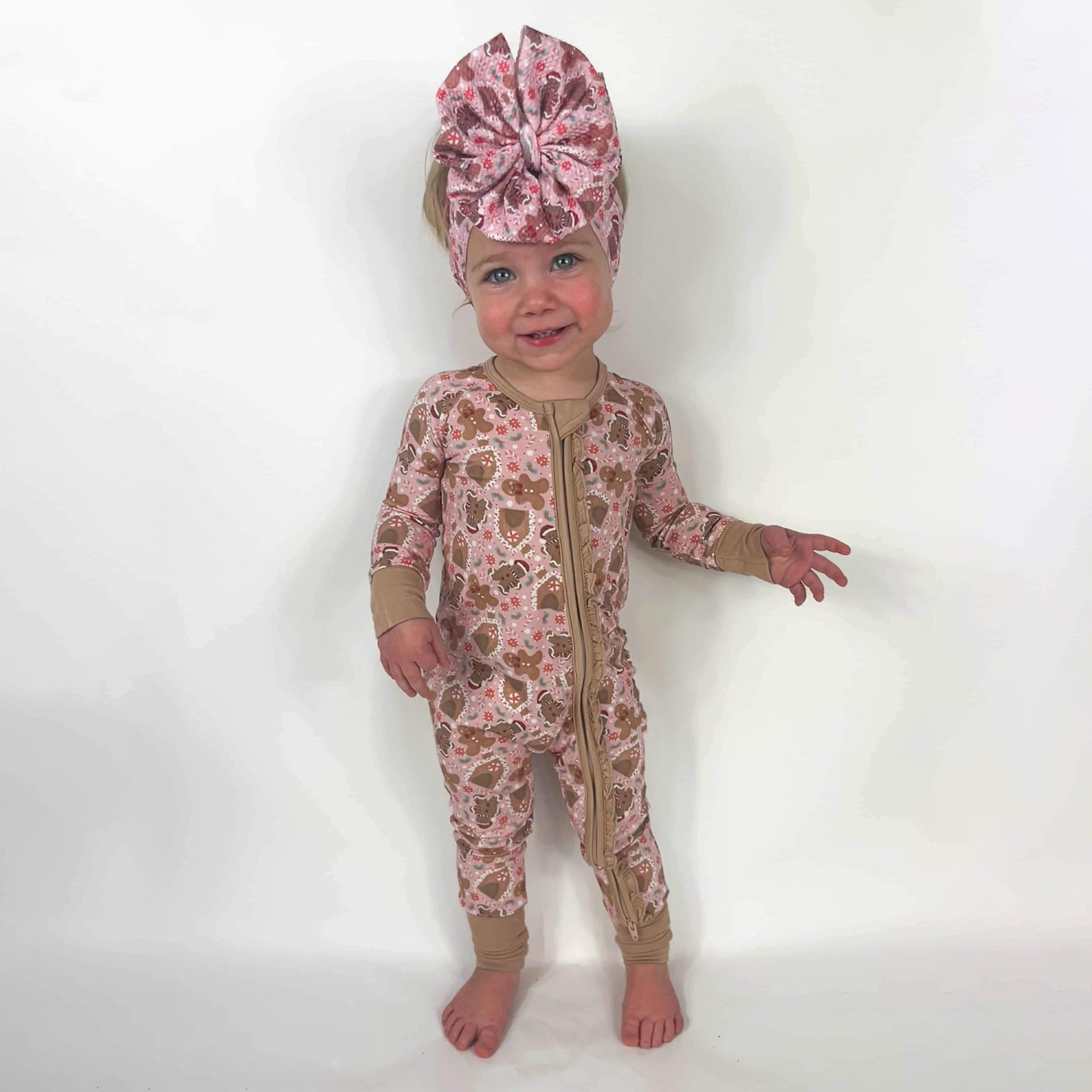 Christmas Gingerbread Printed Zipper Baby Jumpsuit