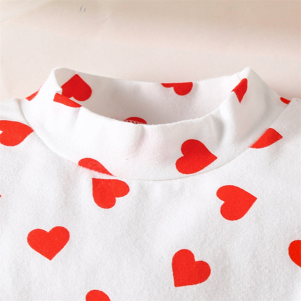 2PCS Sweet Heart Printed Long Sleeve Baby Overalls Set