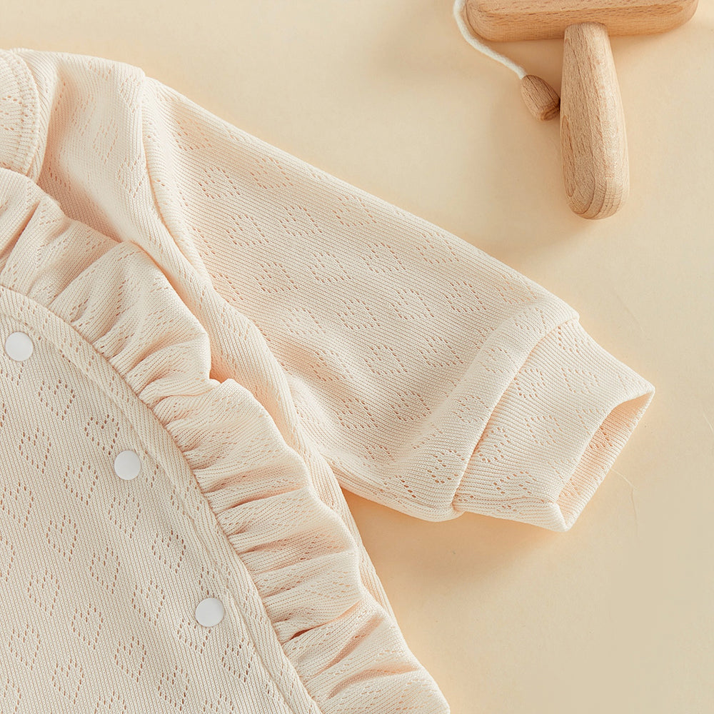 2PCS Sweet Solid Color Long Sleeve Ruffle Baby Jumpsuit