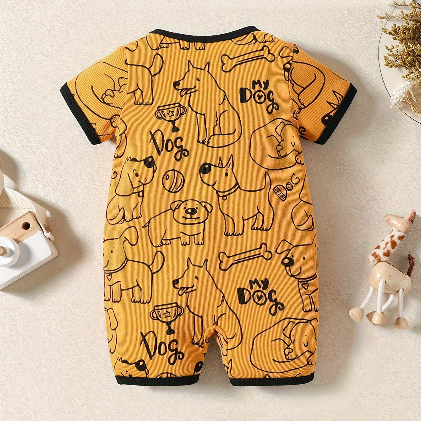 Casual Cute Puppy Printed Short Sleeve Baby Jumpsuit