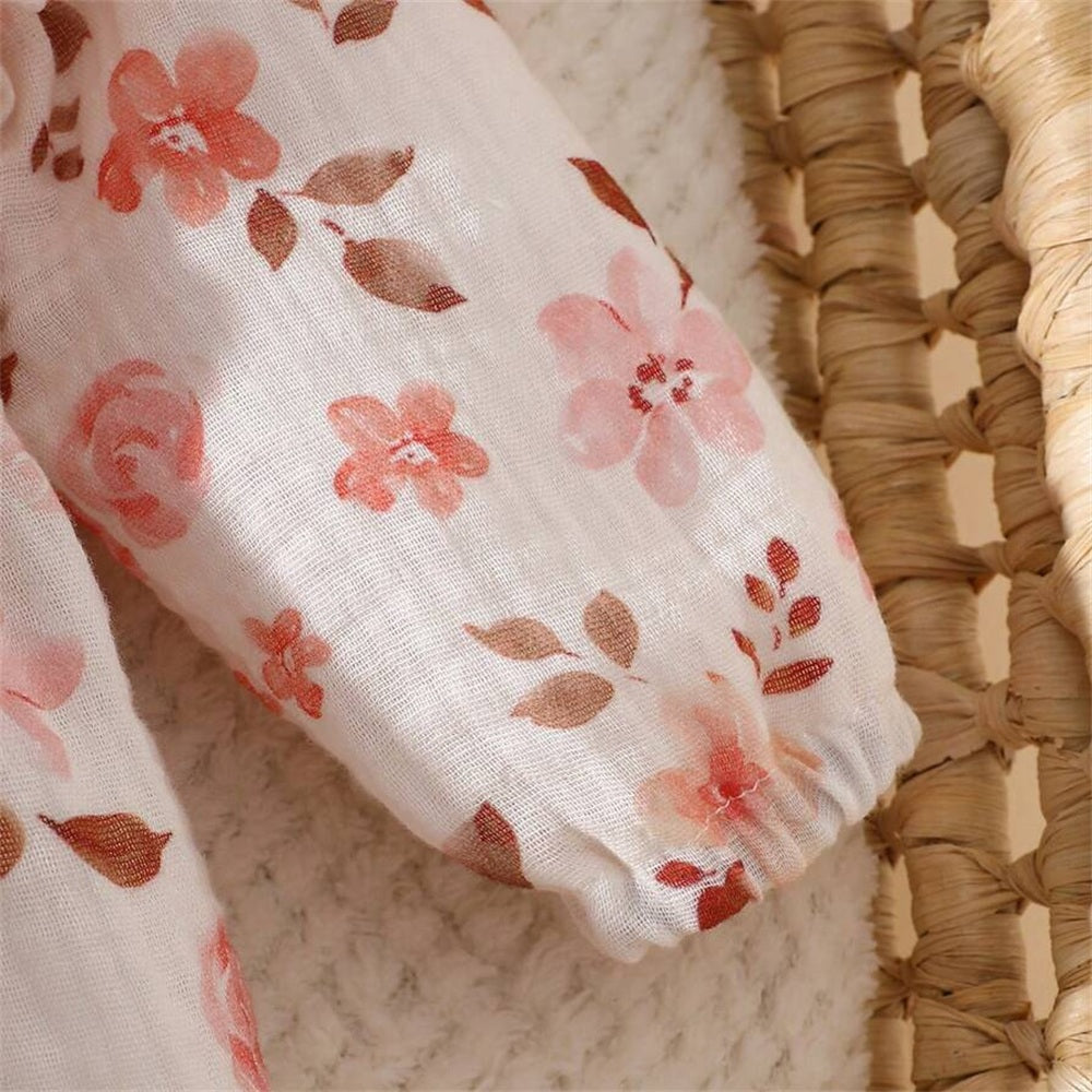 Classy Floral Printed Ruffle Long Sleeve Baby Jumpsuit